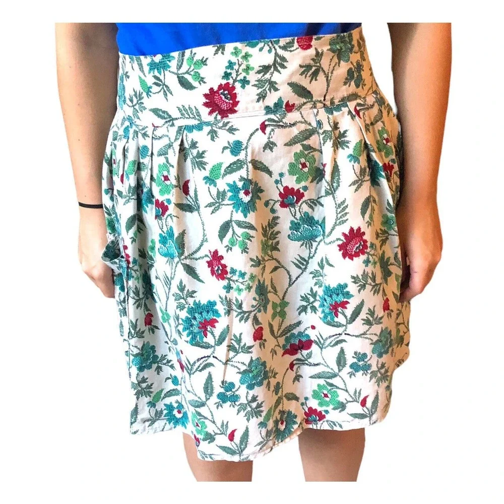 Vintage Floral Print Half Apron Tie Back Rick Rack Granny Chic 40's 50's Pocket